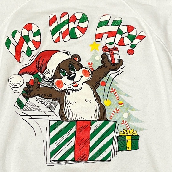 Vintage Merry Christmas Bear Ugly Xmas Sweater Sweatshirt 1980s - Picture 6 of 7